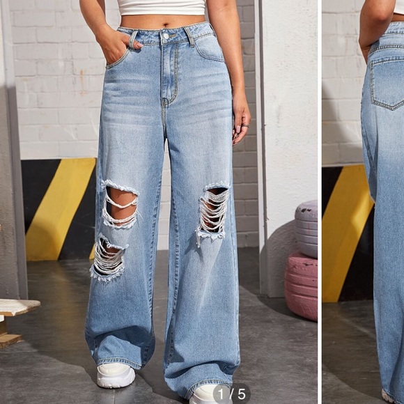 SHEIN Denim - bleach wash high-rise baggy jeans
